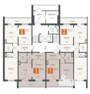 2-к квартира, сданный дом, 52м2, 1/10 этаж