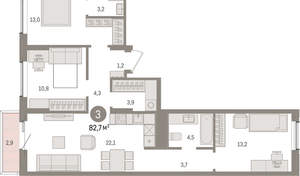 3-к квартира, вторичка, 83м2, 4/15 этаж