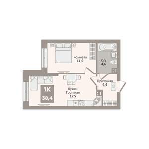 1-к квартира, вторичка, 38м2, 1/9 этаж