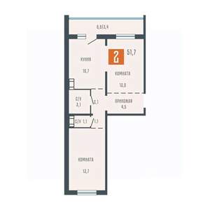 2-к квартира, вторичка, 52м2, 9/10 этаж