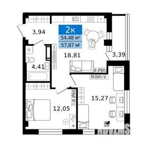 2-к квартира, вторичка, 58м2, 11/16 этаж