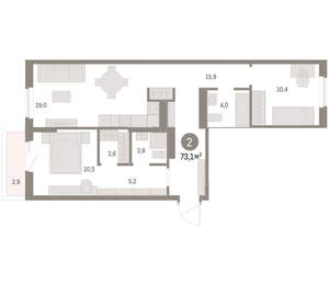2-к квартира, вторичка, 73м2, 3/15 этаж