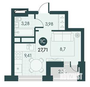 Студия квартира, вторичка, 28м2, 9/12 этаж