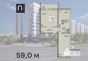 2-к квартира, строящийся дом, 59м2, 10/10 этаж