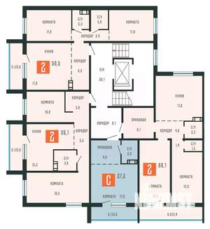 2-к квартира, сданный дом, 59м2, 10/10 этаж
