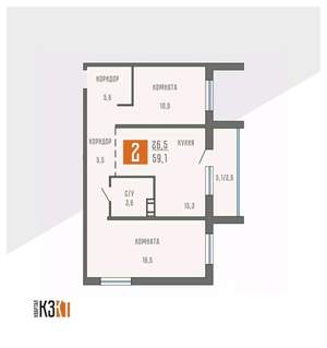 2-к квартира, сданный дом, 59м2, 8/10 этаж