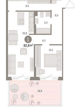 1-к квартира, вторичка, 83м2, 2/15 этаж