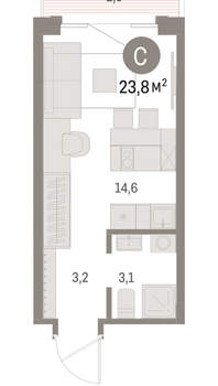 Студия квартира, вторичка, 24м2, 2/15 этаж