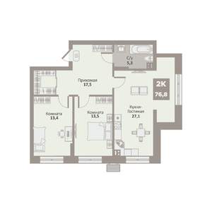2-к квартира, вторичка, 77м2, 2/9 этаж