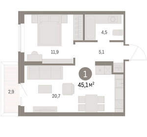 1-к квартира, вторичка, 45м2, 2/15 этаж