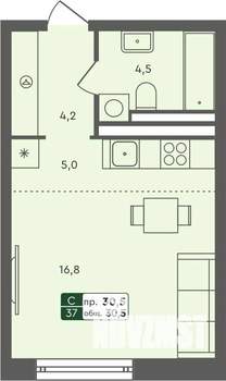 Студия квартира, строящийся дом, 31м2, 4/7 этаж