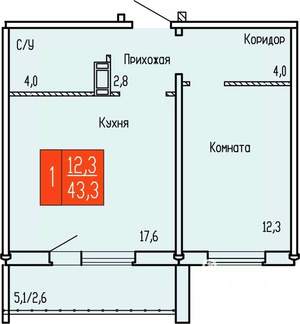 1-к квартира, строящийся дом, 43м2, 10/10 этаж