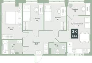 Студия квартира, вторичка, 64м2, 9/17 этаж