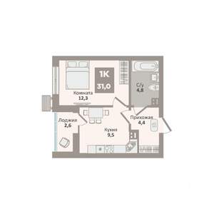 1-к квартира, вторичка, 31м2, 9/9 этаж