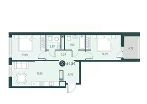 2-к квартира, сданный дом, 65м2, 4/12 этаж