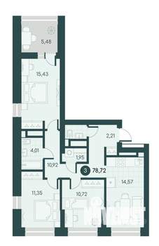 3-к квартира, вторичка, 79м2, 4/12 этаж