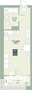 Студия квартира, вторичка, 28м2, 8/12 этаж