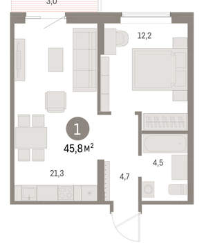 1-к квартира, вторичка, 46м2, 5/15 этаж