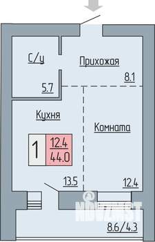 1-к квартира, строящийся дом, 44м2, 15/17 этаж