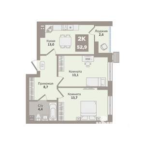 2-к квартира, вторичка, 53м2, 8/9 этаж