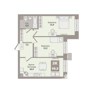 2-к квартира, вторичка, 57м2, 1/9 этаж