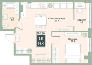 1-к квартира, вторичка, 51м2, 14/17 этаж