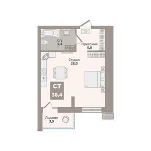 Студия квартира, вторичка, 38м2, 6/9 этаж