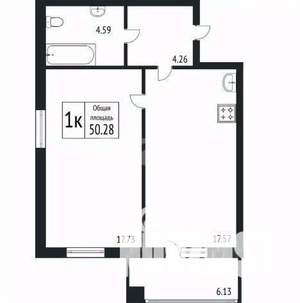 1-к квартира, вторичка, 50м2, 16/16 этаж