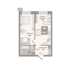 1-к квартира, вторичка, 43м2, 2/9 этаж