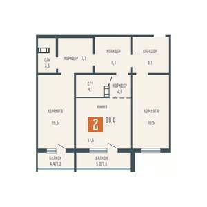 2-к квартира, вторичка, 88м2, 1/10 этаж