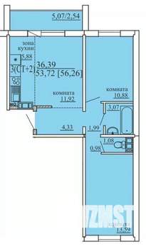 3-к квартира, сданный дом, 56м2, 2/10 этаж
