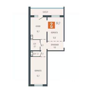 2-к квартира, вторичка, 52м2, 10/10 этаж