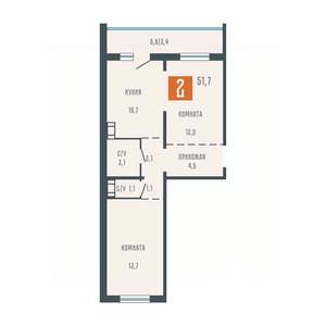 2-к квартира, вторичка, 52м2, 6/10 этаж