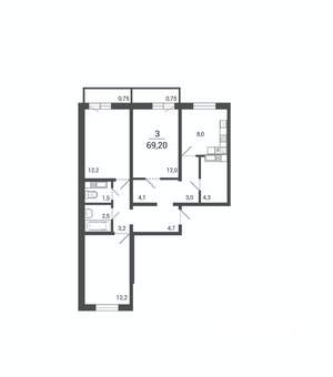 3-к квартира, строящийся дом, 69м2, 5/10 этаж