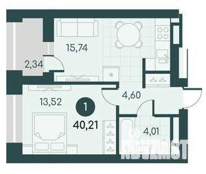 1-к квартира, вторичка, 40м2, 3/12 этаж