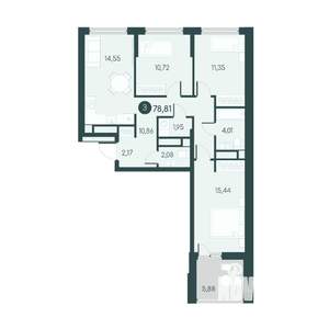 3-к квартира, вторичка, 79м2, 2/12 этаж