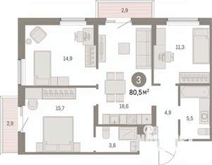 3-к квартира, вторичка, 80м2, 3/15 этаж