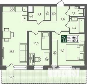 2-к квартира, строящийся дом, 84м2, 2/7 этаж