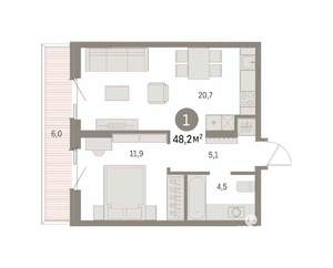 1-к квартира, вторичка, 48м2, 7/8 этаж
