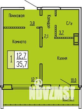 1-к квартира, строящийся дом, 36м2, 6/10 этаж