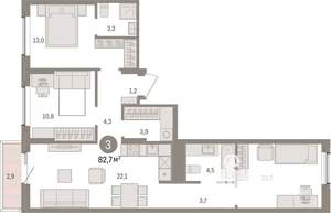 3-к квартира, вторичка, 83м2, 5/15 этаж