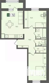 2-к квартира, строящийся дом, 69м2, 5/7 этаж