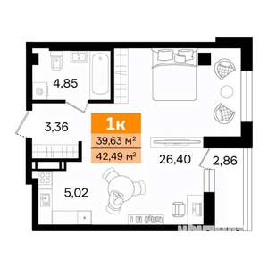 1-к квартира, вторичка, 42м2, 6/16 этаж