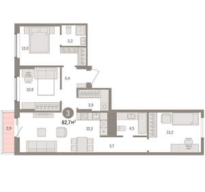3-к квартира, вторичка, 83м2, 5/15 этаж